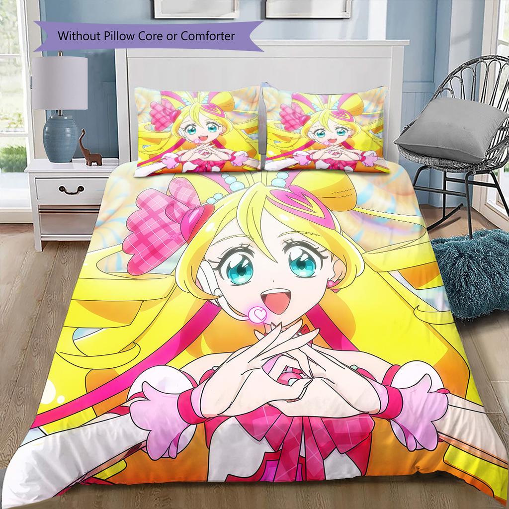 Pretty Cure Bedding Set, 1 Duvet Cover & 2 Pillowcases, Suitable for Bedroom, Ideal Gift for Anime Fans