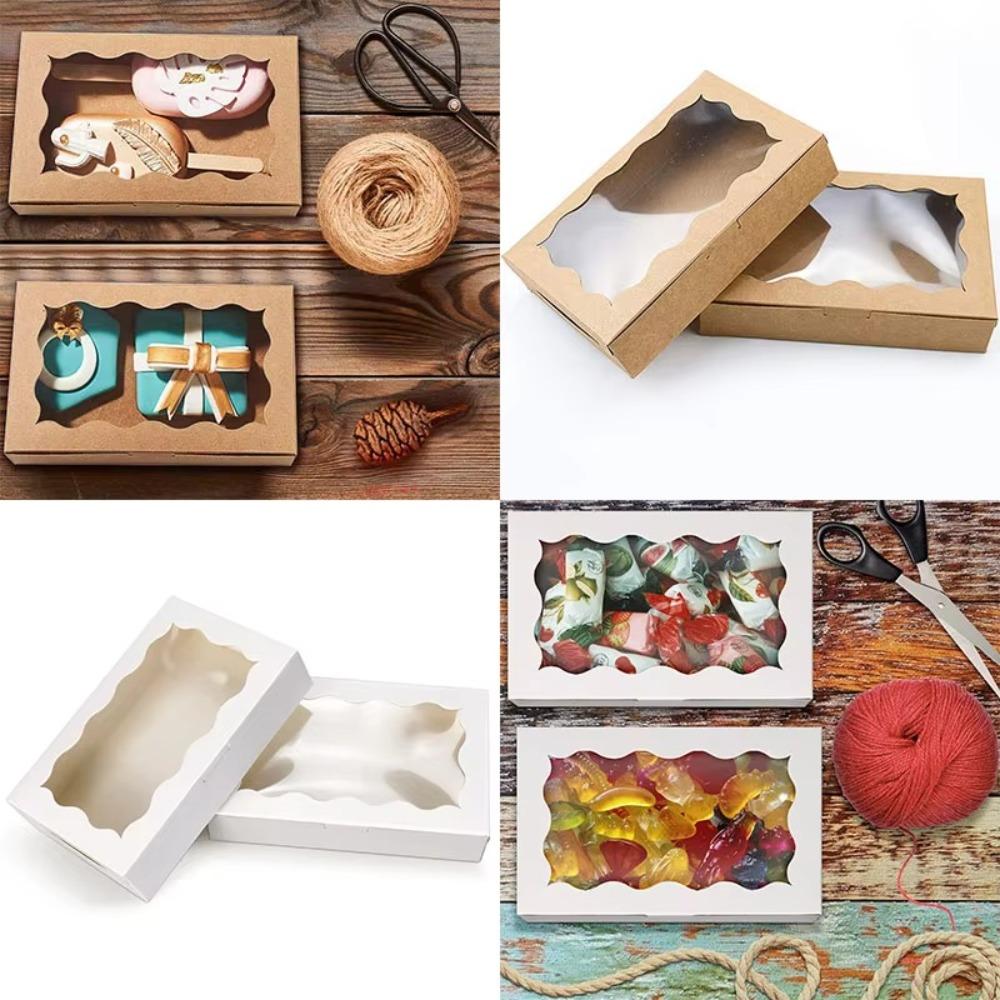 5/10pcs Kraft Paper Candy Chocolate Boxes with Window Gift Packaging Box New Cake Boxes Party Decor