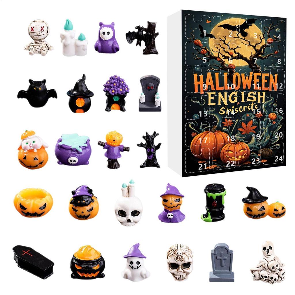 Horror Statue Countdown Calendar 24 Days Holiday Countdown Small Creepy Resin Figurines For Shelf Fireplace Desktop Home TV