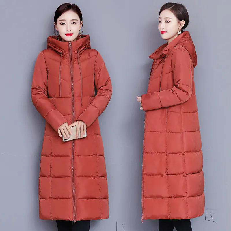 WTEMPO Women's Autumn Winter Zipper Long Large Size Cotton Warm Hooded Coats Thickened Casual Versatile Jackets with Pockets Streetwear Workwear