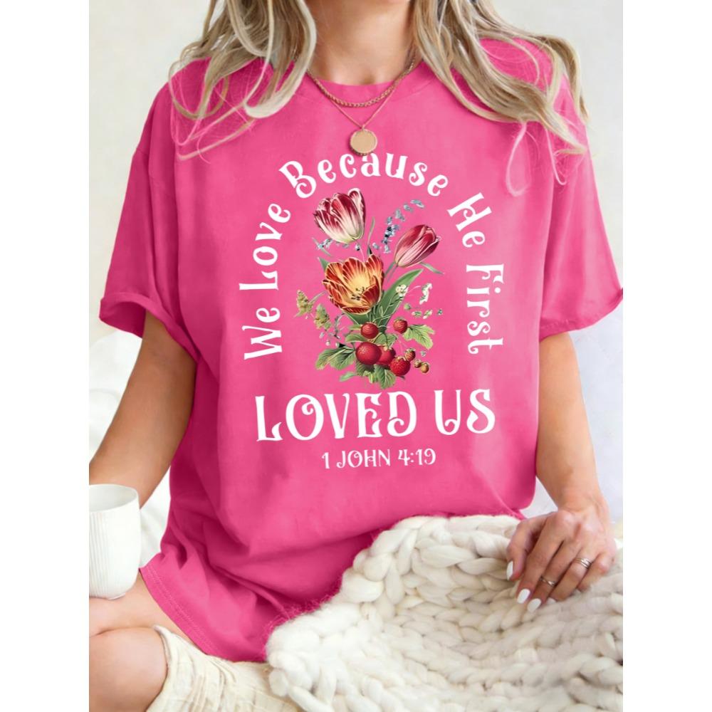 

Loves Us Beautiful Flowers Printing Women T Shirts Breathable Loose T-Shirt Casual Cotton Clothes Comfortable Streetwear 3XL