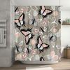 Floral Pattern Shower Curtain Beautiful Butterfly Design for Bathroom Decor Customizable Size Water-Resistant Fabric Pink White