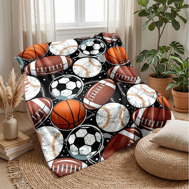 Sports Ball Pattern 2 Theme Blanket Lightweight Warm Flannel Blanket Decorative Throw Blanket for Home Decoration