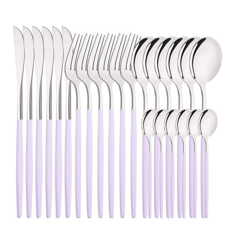 6People Luxury Gold Dinnerware Set Stainless Steel Tableware Set Knife Fork Spoon Flatware Cutlery Set Silverware Bright Light