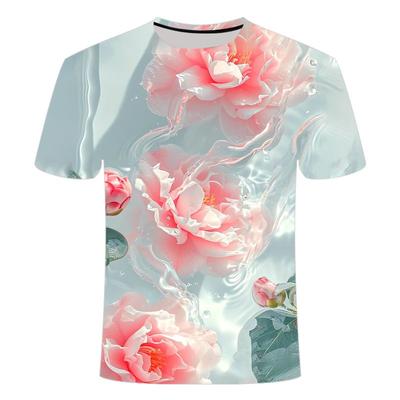 2024 Sommer Kreativ 3D Gedruckt Verschiedene Wasserblumen-Serien, Nischenmode Herren- und Damen-Rundhals-T-Shirt