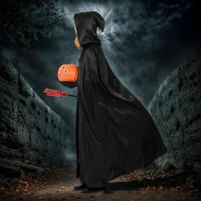 Halloweensky plášť s čiernou kapucňou, stredoveký čarodejnícky cosplay kostým, halloweensky plášť pre dospelých a deti, kostým na vystúpenie