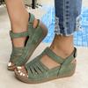 Vintage Shoes, Anti-slip, Large-sized Round Toe, Wedge Heel Sandals for Women