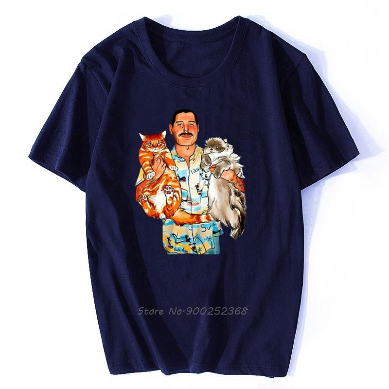 

Фредди Меркьюри Обнимает Кошек Милая Рок-группа Черная Футболка Мужская Хлопок Круглый Вырез Футболки Топы Харадзюку Уличная Одежда S