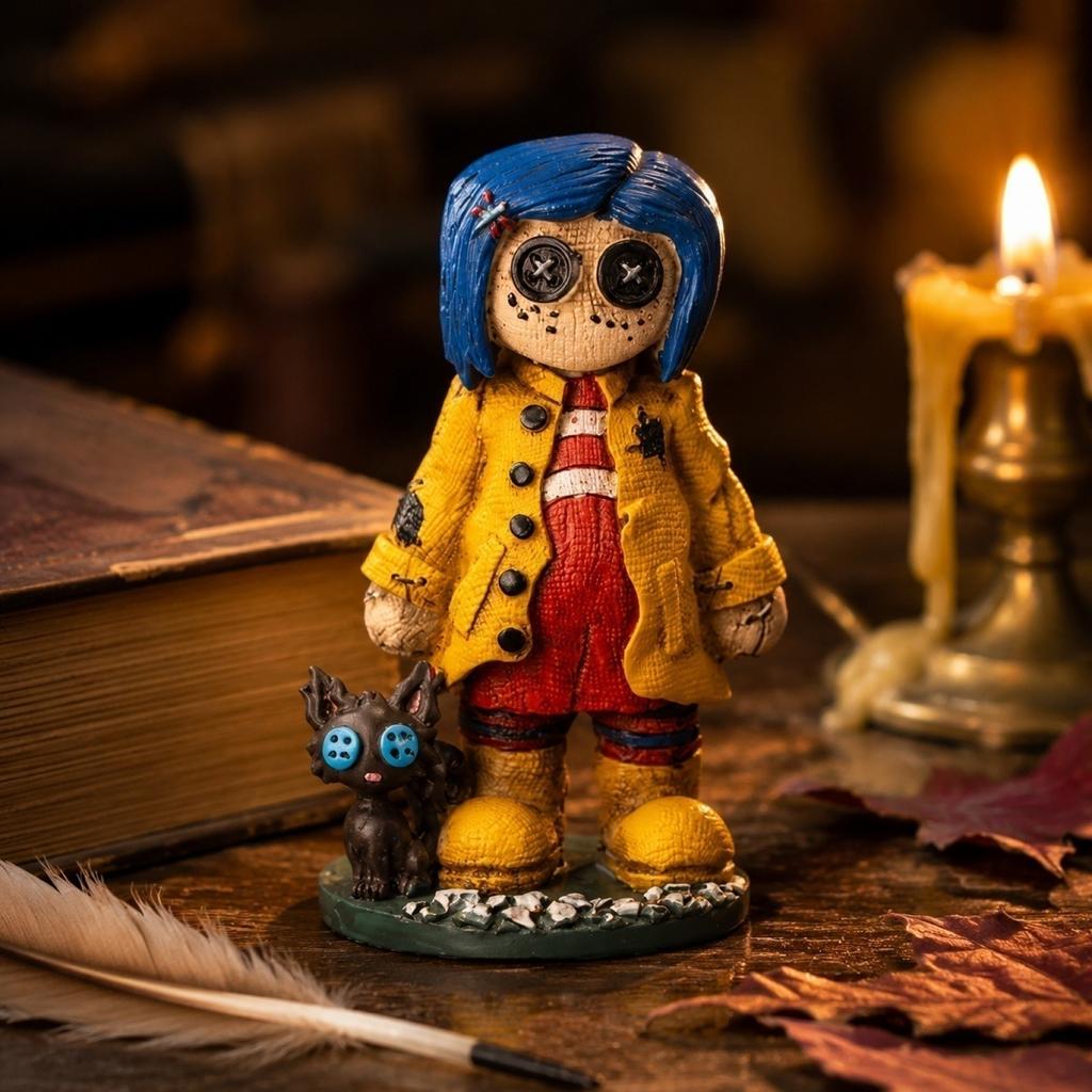 Halloween Themed Decorative Figurine with Child Character and Cat Companion Resin Material Indoor Display Ornament for Seasonal Decoration