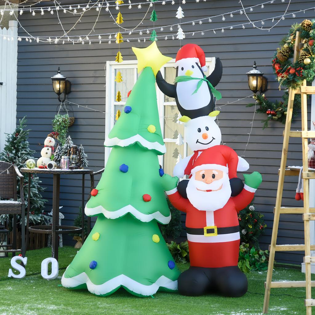 Giant Inflatable Christmas Tree 243cm with LED Lights and Santa Claus, Waterproof Outdoor Christmas Decoration