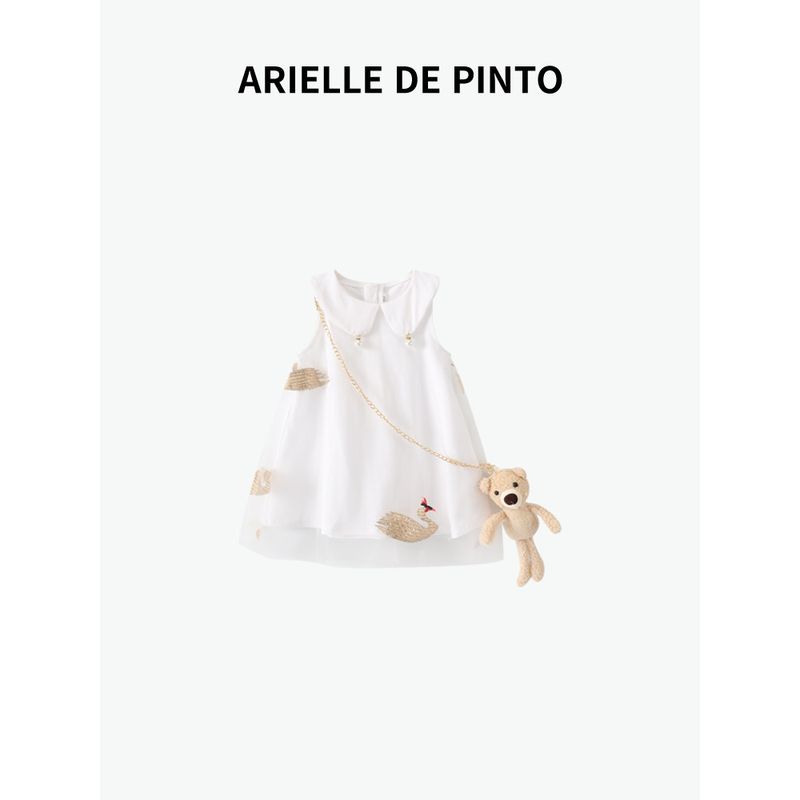 French Arielle De Pinto Summer Must-Have~ Girls  Dress, Summer Children s Swan Mesh Dress White 80