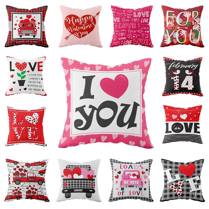 Valentine's Day Cushion Short Plush Love Printed Cushion Cover Car Bedside Cushion Gift
