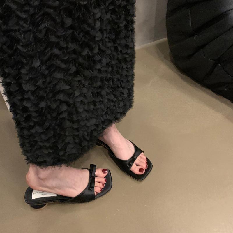 Designer Open Toe Low Heel Women Slippers Cute Butterfly-knot Dress Slides 2026 Summer Women's Vacation Shoes