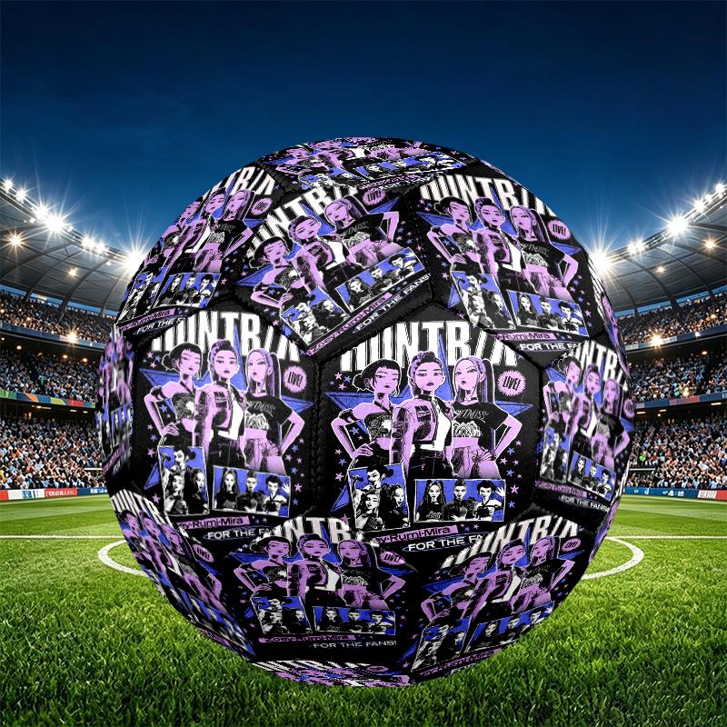 KPop Demon Hunters Print Size 5 Soccer Ball, PU Wear Resistant Football for Match Training and Daily Practice, Birthday Gift for Soccer Fans