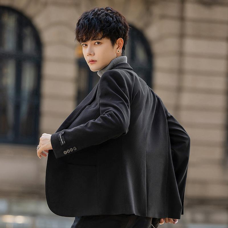 Autumn and Winter Thick Woolen Suit Casual Retro Dark Gray Fashion Single West Business Slim Fit Non-ironing Advanced Sense