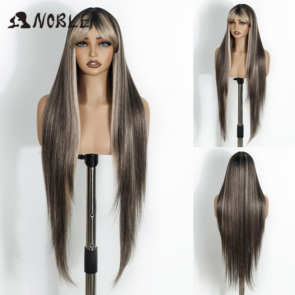 Noble Cosplay Synthetic Wig With Bangs Long Straight Wig Ombre White Colored Wig Wig For Women Wig For Women Synthetic Wig