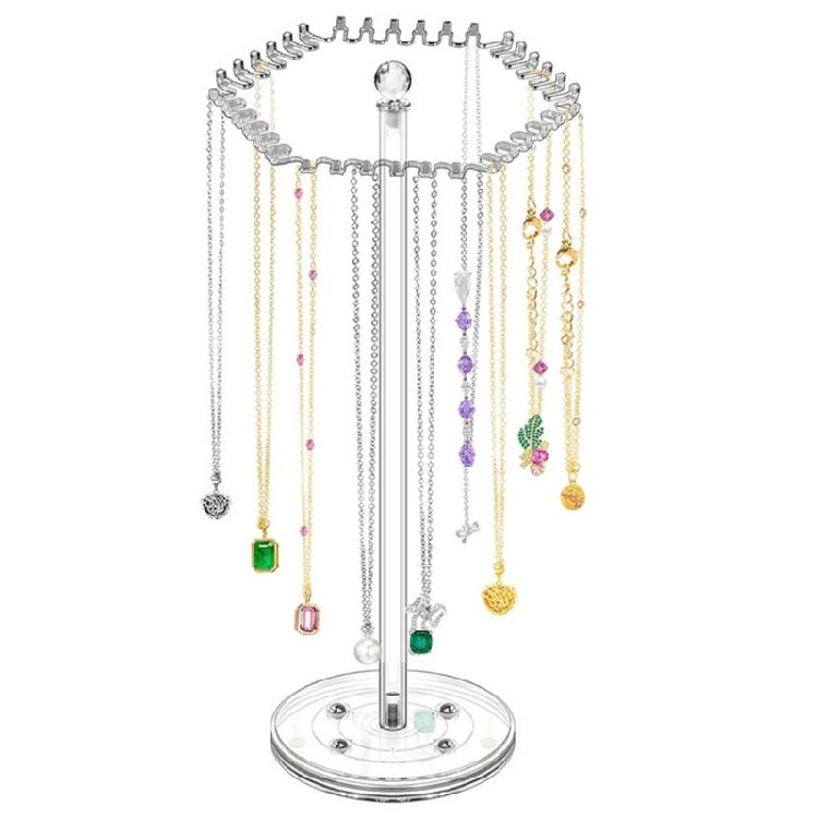 Convenient Clear Necklace Display Rack Jewelry Necklace Stand Organizers Clear Acrylic Rotatable Display Holder Shelves