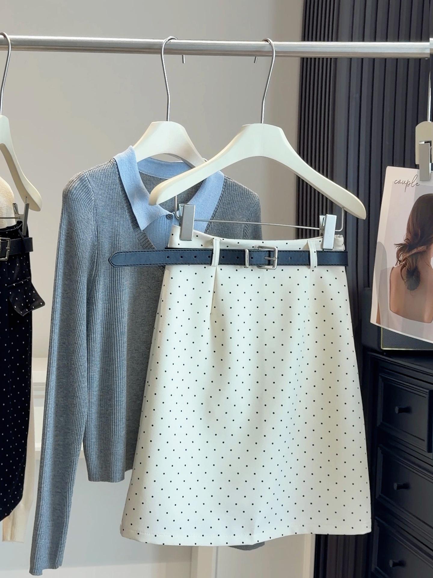 Reversible Miu Miu Style Polka Dot High-Waisted Midi Skirt for Pear-Shaped Women Small абрикосовый