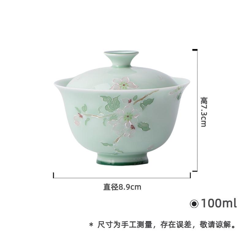 

100ml Hand-painted Pear Blossom Gaiwan Creative Tea Tureen Tea Bowl With Lid Kit Tea Making Cover Bowl Tea Services Ornaments