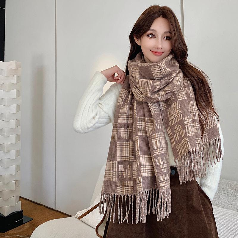 65 * 200cm Herbst Und Winter Neu Damen Einfarbig Vielseitig Schlicht Quaste Imitat Kaschmir Doppelseitiger Schal Warmer Schal Atmosphäre Schal