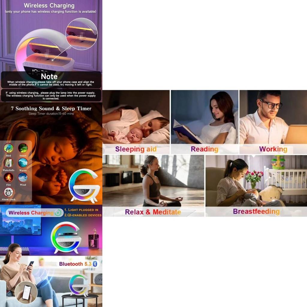 Stylish Bluetooth Speaker With Wireless Charging Versatile Night Light And Alarm Clock For Home Use