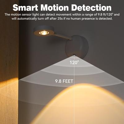 LED Motion Sensor Night Light Rechargeable Wall Sconce Picture Light Dimmable 3Color 360°Rotation Wireless Wall Lamp for Bedroom