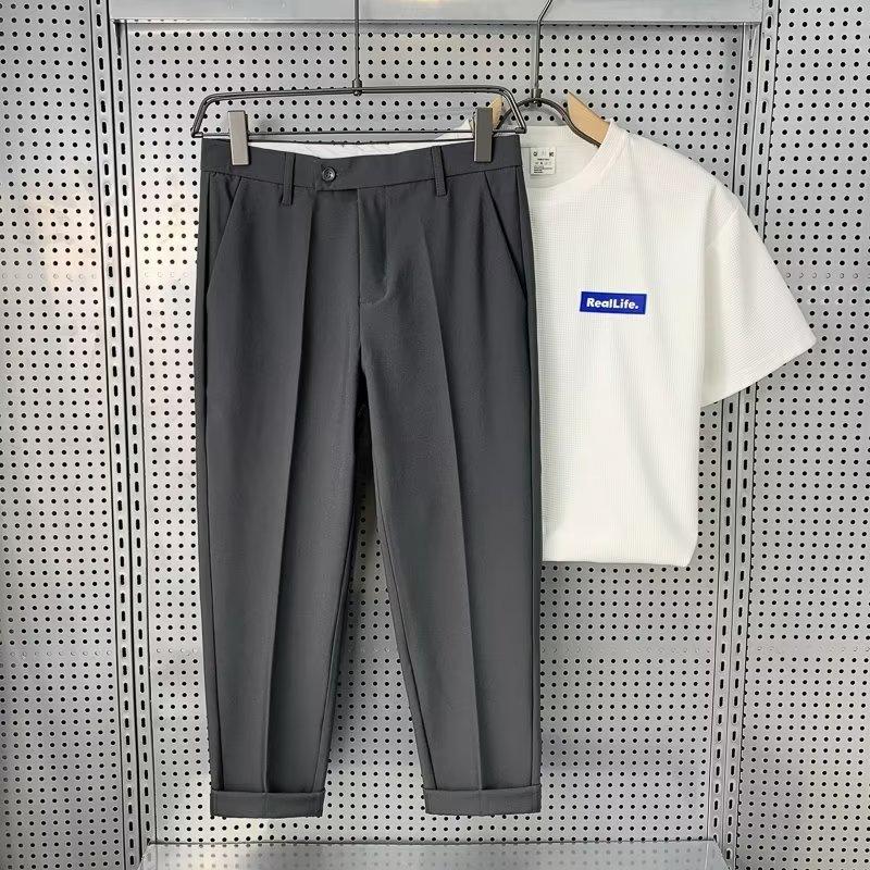 Casual Slim-fit Nine-point Trousers Men's Spring Drape Trend Light and Mature Style Professional Dress Ice Silk Thin Suit Pants