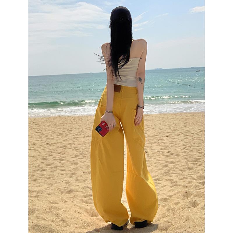 Retro Scimitar kalhoty pro ženy s vysokým pasem výšivka s písmeny volné široké džíny pro ženy se Scimitar džíny pro ženy