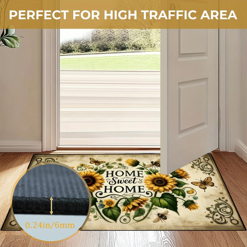 1Pcs Sunflowers  Pattern Floor Mat Modern Kitchen polyester Rug Non-Slip Colorful Indoor Carpet, For Home Bathroom Bedroom Living Room Decor