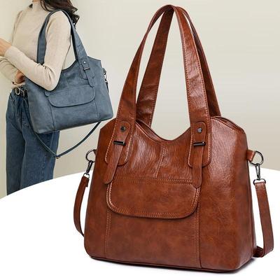 Trendy Winter Soft Leather Shoulder Bag for Middle-Aged Ladies