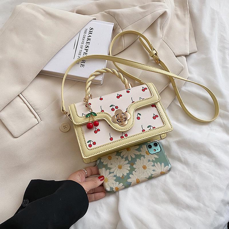 Borsa a Mano Casual alla Moda da Donna PU Decorazione a Fantasia di Ciliegie Mini Borsa a Spalla da Donna Borsa a Tracolla per Pendolarismo Shopping Uscite
