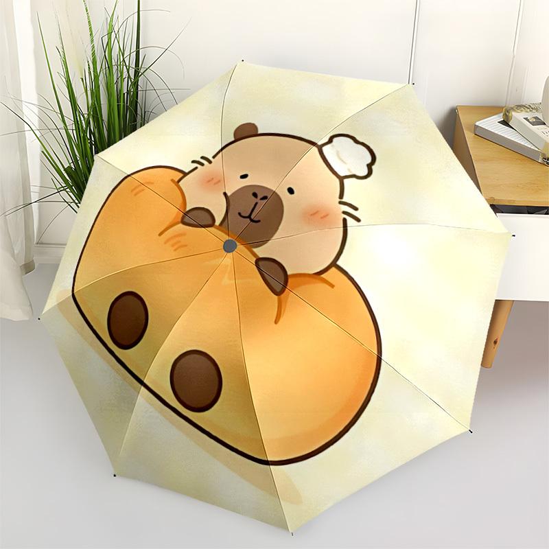 

1pc Bread Capybara Automatic Umbrella - Stylish, Durable, with 8-Rib Manual Open Design, Elegant Black Handleyy250920102