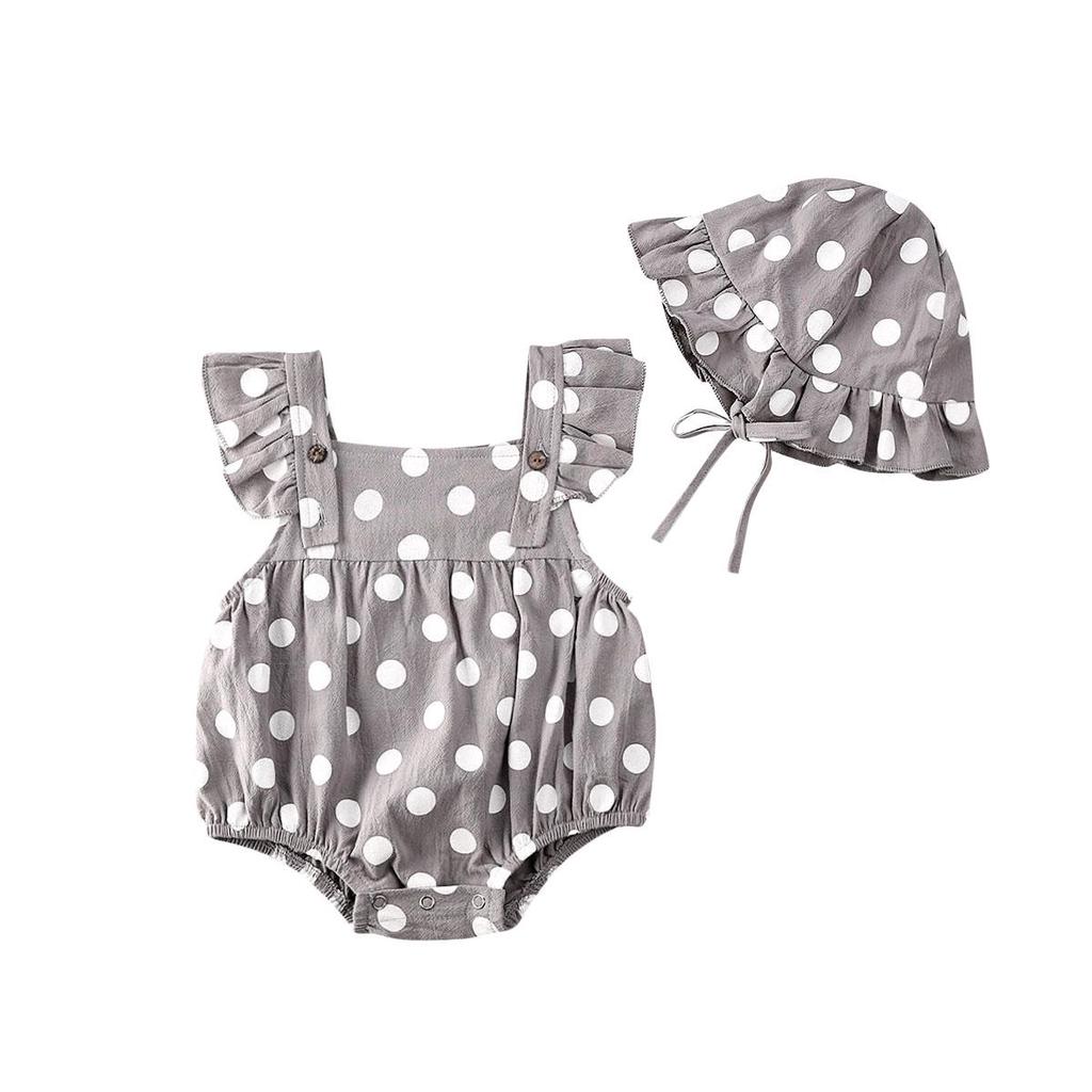Summer Baby Newborn Toddler Infant Baby Girl Hat Jumpsuit Bodysuit Dots Print Clothes Sunsuit Clothing