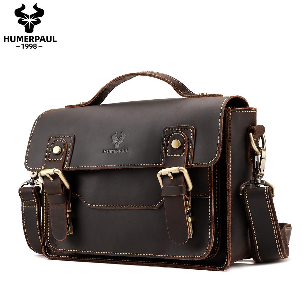 

HUMERPAUL Мужской кожаный портфель Большая вместительная сумка через плечо Многофункциональная спортивная сумка кофейный
