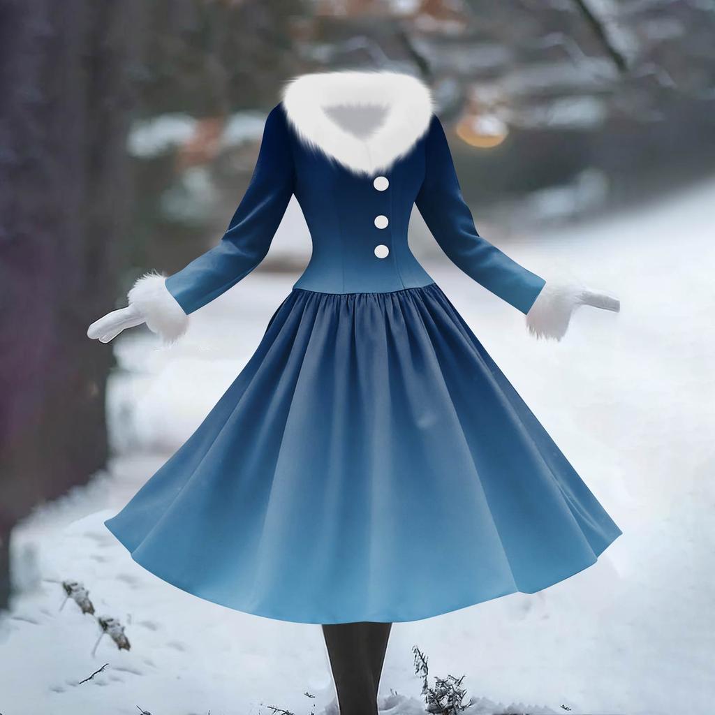 Women's Casual Dress Long-Sleeve V-Neck Patchwork Fleece Christmas Print Dress