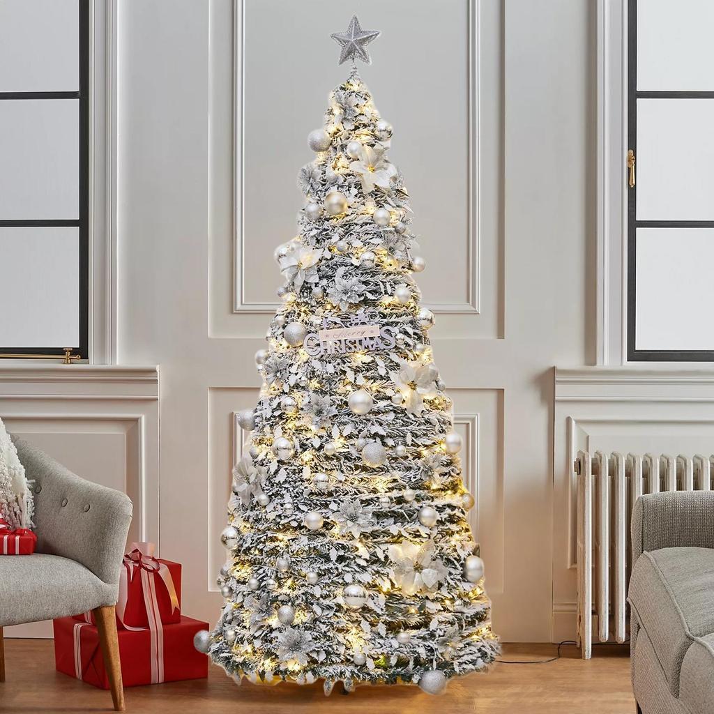 Pull Up Christmas Tree Artificial Foldable Home Decor Without Lights Portable Christmas Tree for Thanksgiving Holiday Party