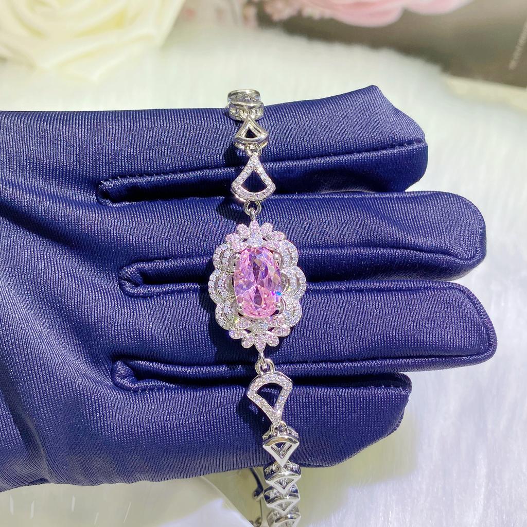 2026 Luxo Premium Sensação Rosa Doce Diamante Colar Anel Aberto Brincos de Tarraxa Cheios de Diamante Pulseira Tesouro Colorido Rosa Flor de Cerejeira