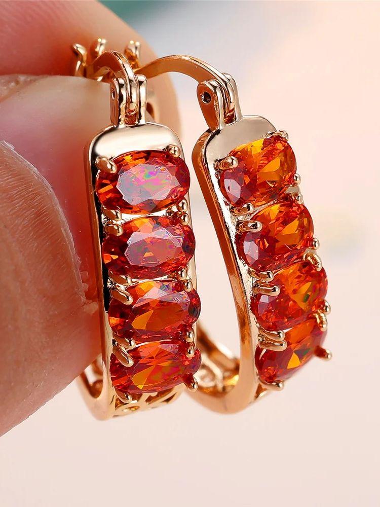 

Модні Червоні Цирконієві Овальні Сережки-Обручі Для Жінок Винтажний Золотий Колір Весільні