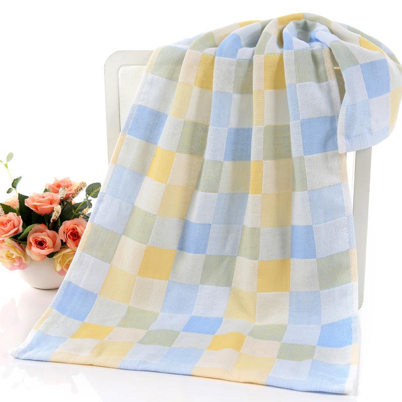 Cotton double-layer gauze thin color grid dyed fabric jacquard bath towel kindergarten confinement gauze towel beach towel