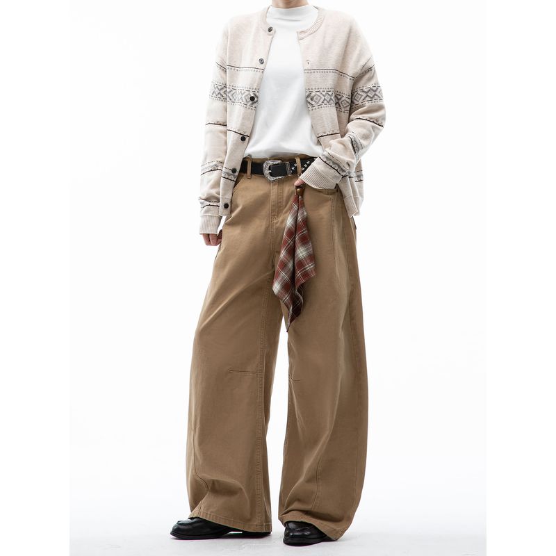 Dream Made American Retro Deconstructed Casual Pants for Men 2025 Autumn New Straight Loose Wide-Leg Pants