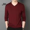 Spring Top Men Fall V Neck Long Sleeves Pure Color Autumn Clothes Slim Fit Thin Pullover T-shirt Daily Wear Sport Homewear