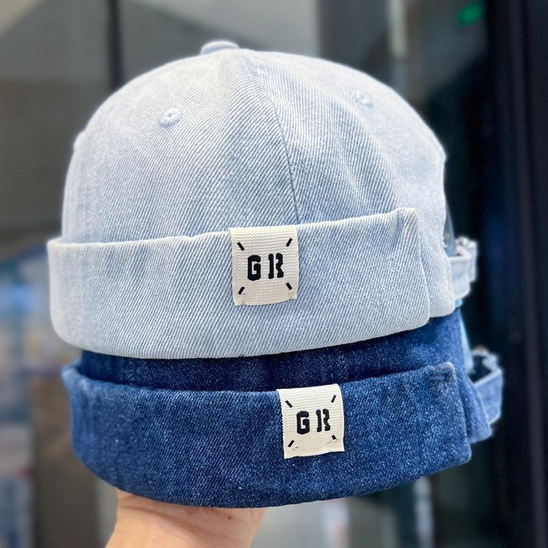 

Japanese style Water washed Denim Melon Leather Hat Fashion Patch Landlord Hat Men and Women Hip-hop Yuppie Hat French Sailor Hat Trendy (55-59cm)