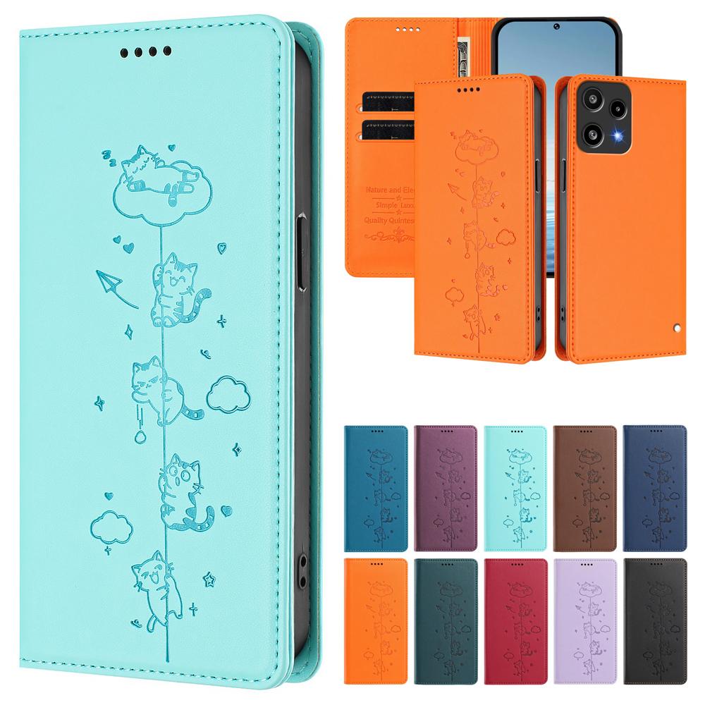 Cute Cat Leather Flip Wallet Case For Nothing Phone 3A Lite 2A 3 CMF Phone 2 Pro 1 Book Card Slot RFID Protective Phone Cover