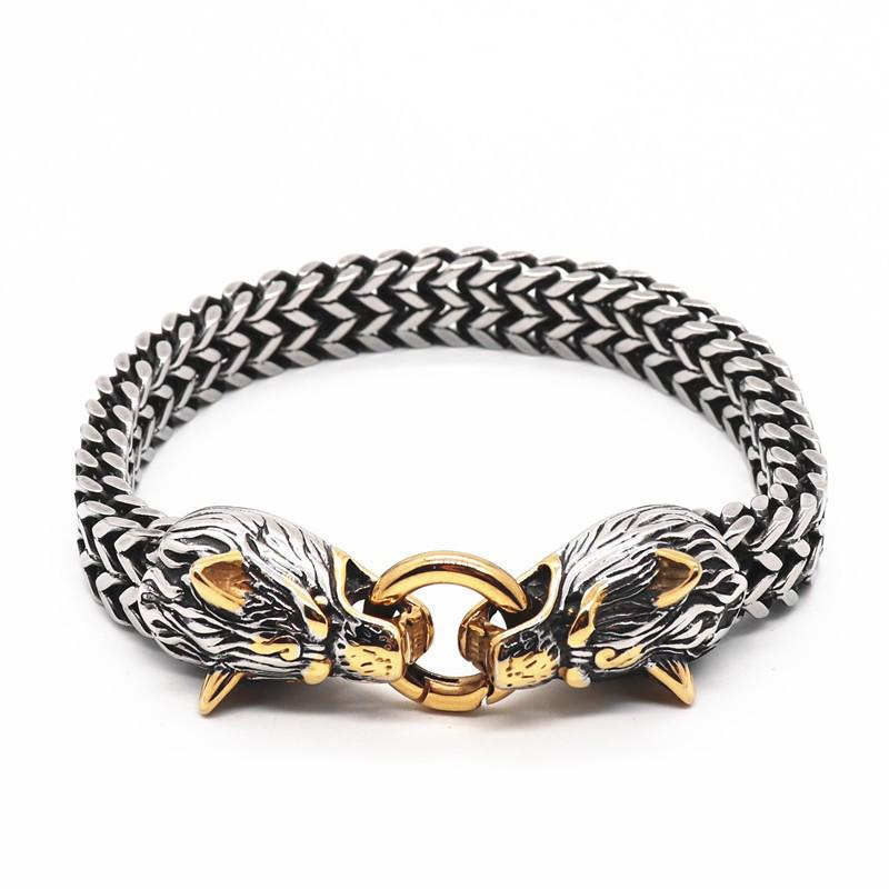 Nordic Viking Wolf Head Titanium Steel Men's Hip-Hop Stainless Steel Bracelet