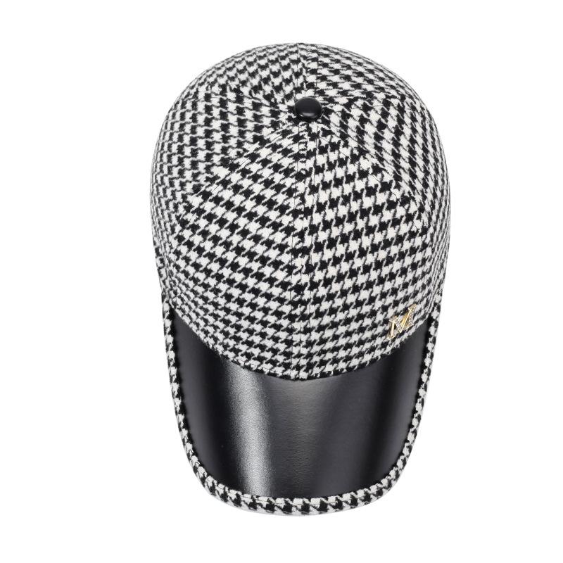 Autumn & Winter New Style Houndstooth Wool Blend Baseball Cap, Women's Versatile Fashion Cotton Hat
