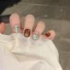 Champagne Cat's Eye Maillard Pure Handmade Wearing Nail Smudge White Advanced Sense Short Nail Patch Fake Nails