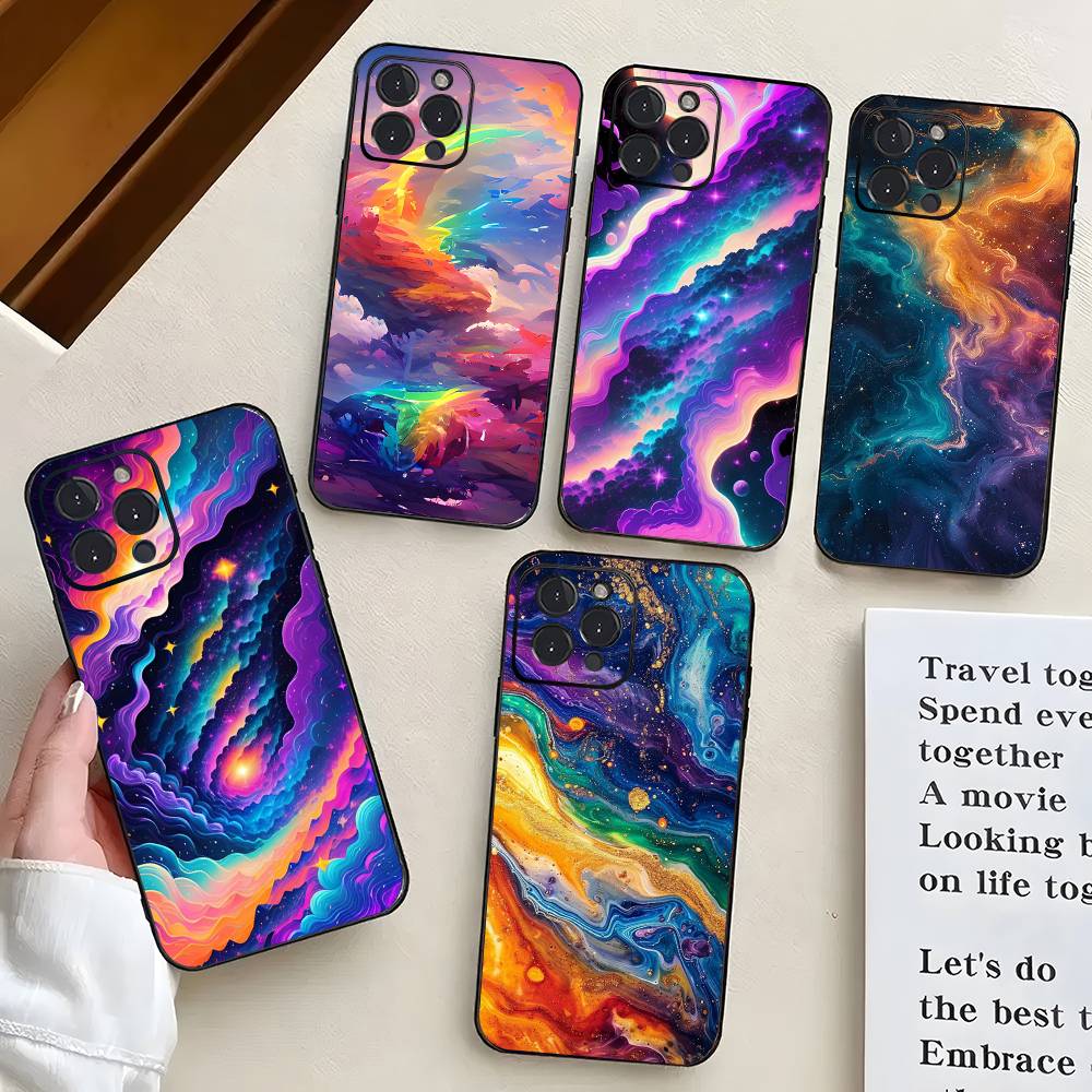 Colorful Starry Sky Galaxy Phone Case For IPhone 17 Air 16 15 14 13 Pro Max 11 12 Black Silicone Cover