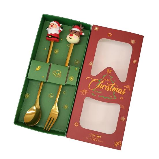 Nerezová vánoční sada lžiček s motivem stromku, Santa Clause a hvězdy, lžičky na míchání kávy, slavnostní kuchyňské náčiní s dárkovou krabičkou