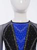 Costum de Gimnastică și Dans pentru Fete cu Mâneci Lungi din Plasă, Decolteu la Spate, Strălucitor cu Strass-uri, Leotard Color-Block