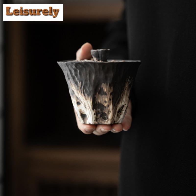 200ml Wabi Sabi Stil Gaiwan Luxus Relief Lotus Reim Teeschale Haushalts Teekocher Abdeckung Schüssel Geschirr Zubehör Ornamente